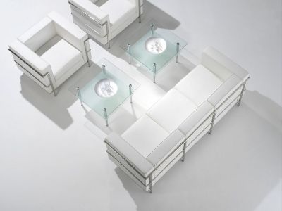 Le Corbusier Style Leather Sofas - White Leather